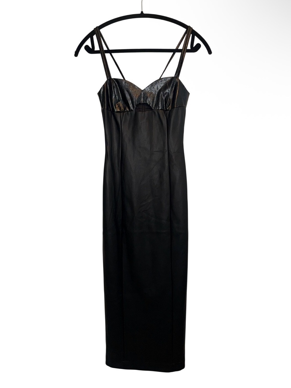 NEW RTA Black Uma Faux Leather Midi Bodycon Dress XXS